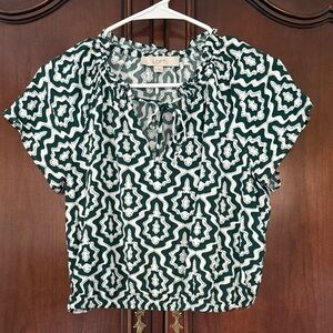 LOFT Green and White Patterned Blouse